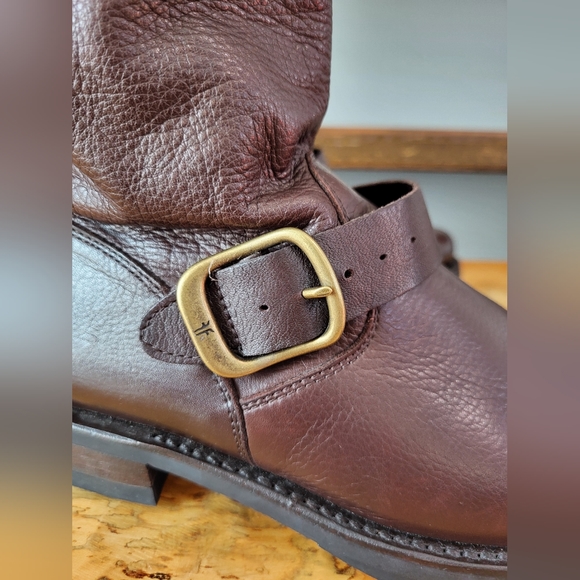 Frye Veronica Brown Leather Buckle Short Moto Slouchy Boots Women's Size 8.5 - Picture 7 of 13